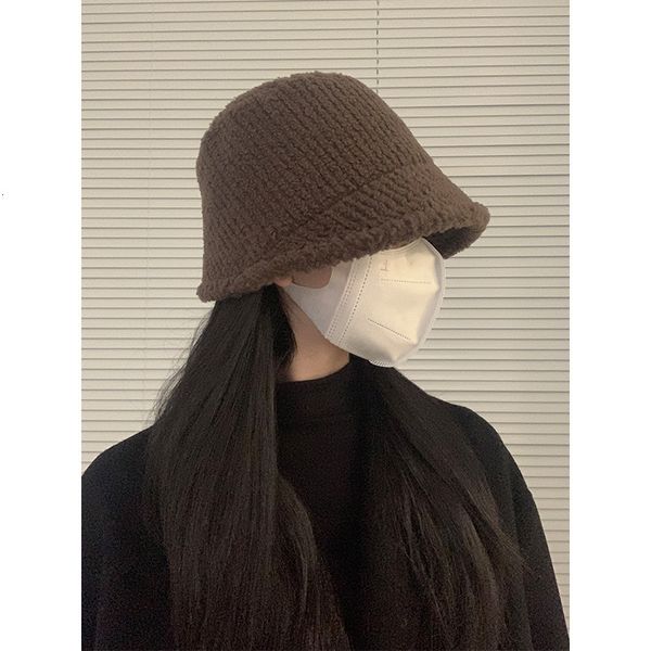 

wide brim hats bucket korean lamb hair fisherman's hat autumn and winter versatile plush cute warm cap casual short eaves basin caps 23, Blue;gray