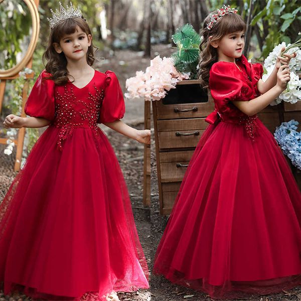

girl's dresses girls dress princess petal long formal first communion children party gown elegant kids dresses for girls wedding birthd, Red;yellow