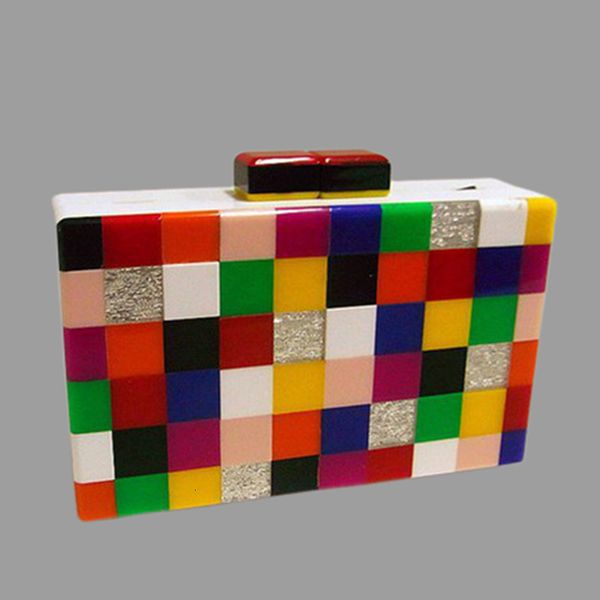 

evening bags luxury acrylic box clutch women fashion colorful a grid handbag lady crossbody bolsa mujer wallet 230106