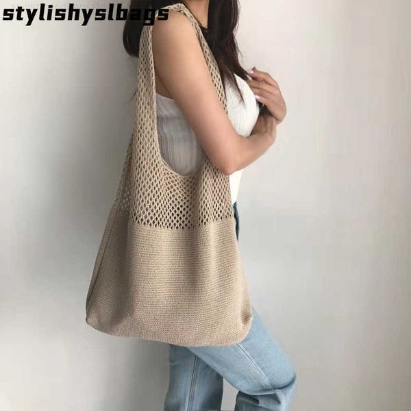 

shoulder bags designer knitted handbags female large capacity totes women's pack summer beach bag big purses casual hollow woven should
