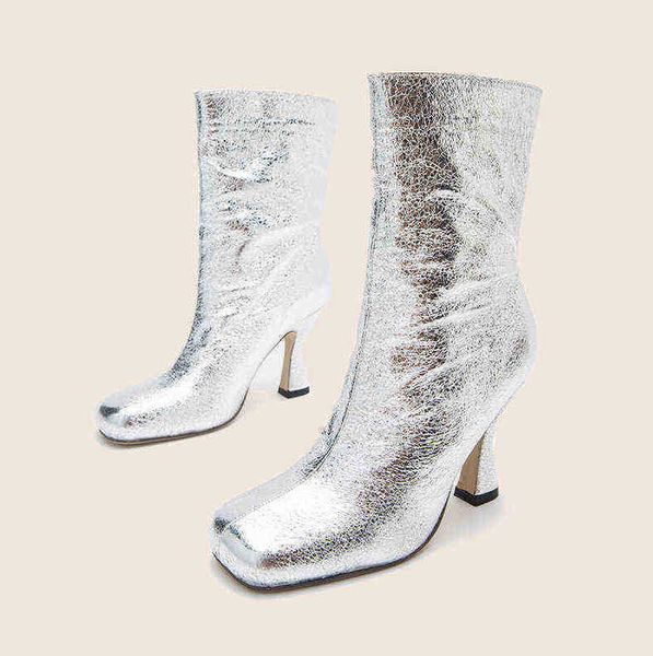 

boots new short women spring and square toe high heels fashion middle tube martin boots party evening 220802, Black