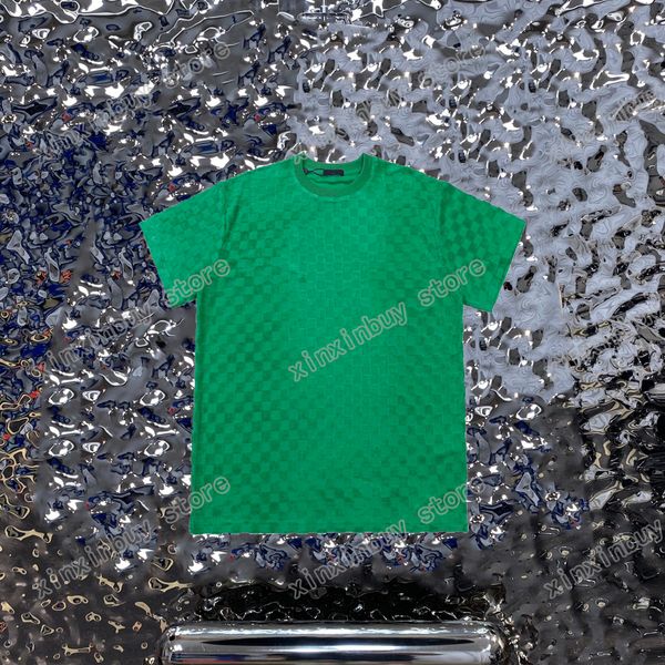

xinxinbuy men designer tee t shirt paris towel fabric letters embroidery lattice short sleeve cotton women blue white black green xs-l, Black;brown