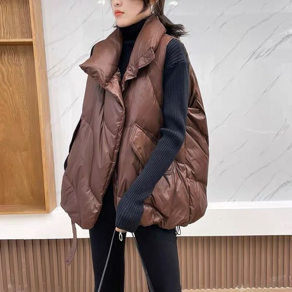 

women's vests winter down cotton vest women loose solid sleeveless jacket coat female black white warm autumn lightweight waistcoat 230