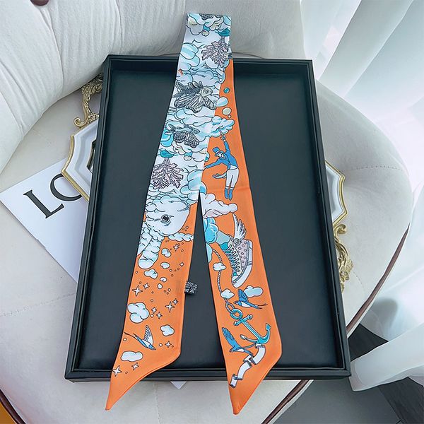 

tarot double layer duplex printing twill silk tie bag handle scarves slender ribbon scarf womens scarf, Blue;gray