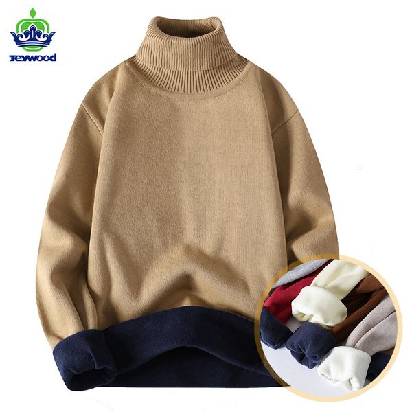 

men s t shirts winter thick knitting plus velvet sweaters warm clothing high collar solid color loose flexible pullover male m 4xl 230107, White;black