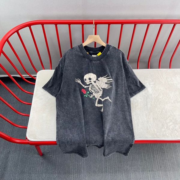 

22fw europe tee t shirt high street summer men women skateboard casual streetwear skull rose cotton tshirt, Black;brown
