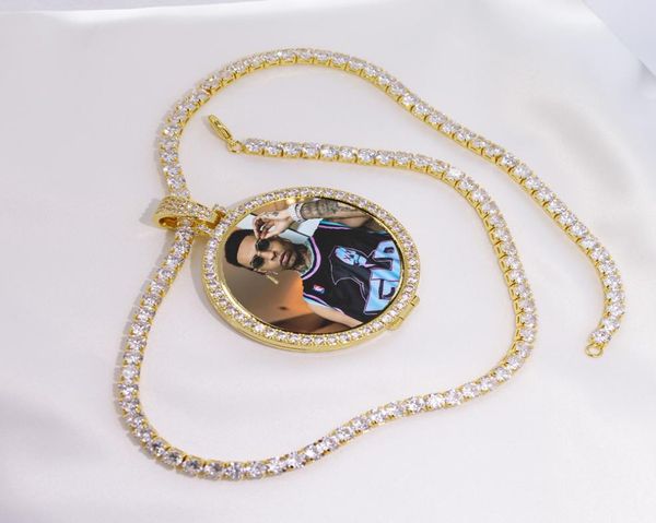 

round po custom made po medallions pendant picture necklace tennis chain gold silver cubic zircon men039s hip hop jewel3714256