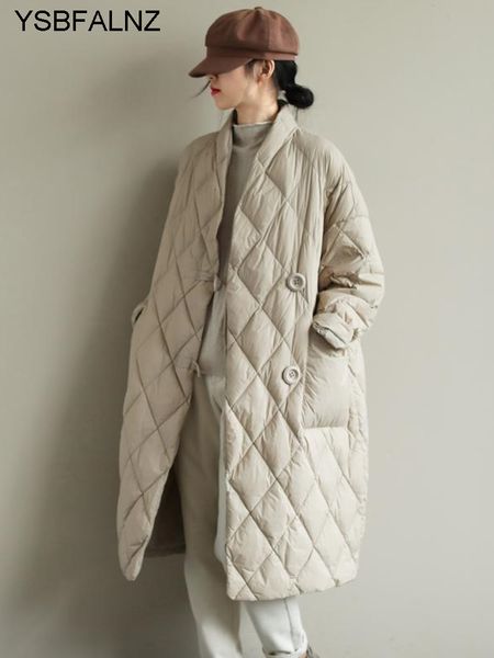 

women's down parkas winter arrivals women cotton coats diamond lattice block big size female long loose lady overcoats clothes 230107, Black