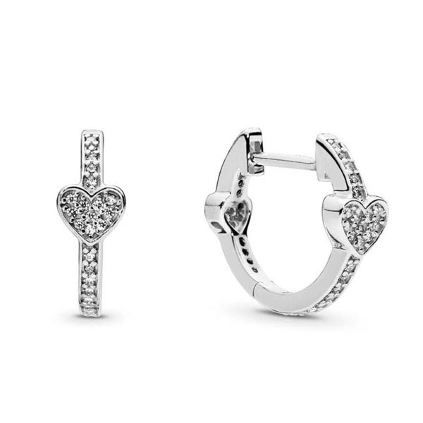 

pave heart hoop earrings real sterling silver with original box for pandora cz diamond wedding jewelry for women girls rose gold girlfriend, Golden;silver