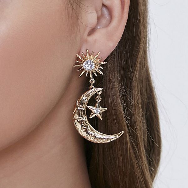 

10pair zircon star moon drop dangle earrings for women small and delicate trend ladies prom dangling earrings jewelry, Silver