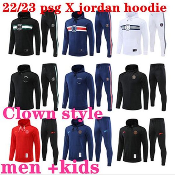 

22 23 psgs soccer jerseys clown style tracksuit maillots football paris jacket hoodie survetement mbappe 2022 2023 men kids kit training sui, Black