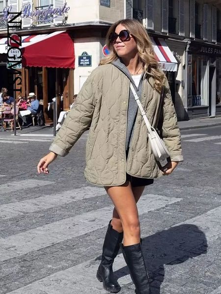 

women's down parkas nlzgmsj army green jacket woman 2023 winter fall cotton padded coat loose casual no collar fashion outwear 230107, Black
