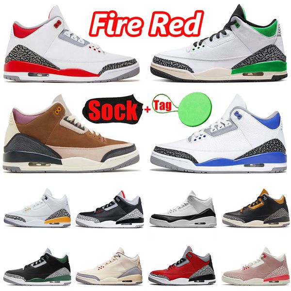 

3 men basketball shoes 3s sneakers retros fire red lucky green pine green off muslin white black cement gold winterized archaeo brown mens w, White;red