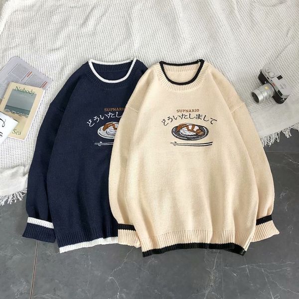

men's sweaters japan style mens knitted pullover sushi pattern designers coats arrivals autumn winter harajuku clothing 230107, White;black