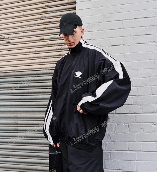 

xinxinbuy men designer jacket coat 23ss windbreaker letter jacquard fabric embroidery short sleeve cotton women khaki black s-xl, Black;brown
