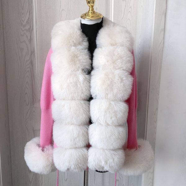 

women's fur faux women knit sweater cardigan spring autumn elegant knitted sweater with faux fur collar ladies fashion coat coat 230107, Black
