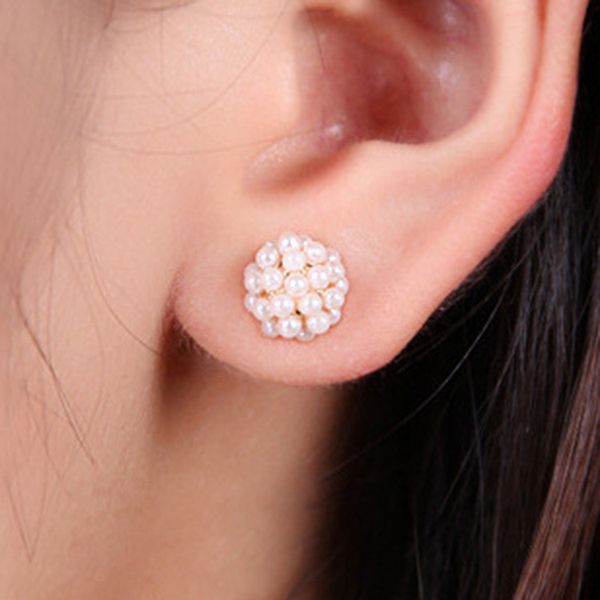 

elegant pearl flower stud earrings round pearls mushroom earring for lady girls birthday party ear jewelry, Golden;silver