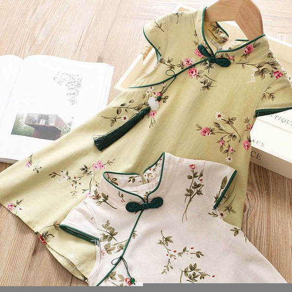 

girl's dresses summer new girls dresses children chinese style temperament embroidered baby cheongsam fringed princess dress t230106, Red;yellow