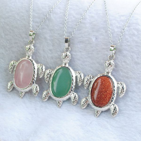 

yowost tortoise pendant natural rose quartz opal stone turtle necklace cute animal necklace charm jewelry for women men chain 45cm bn524, Silver