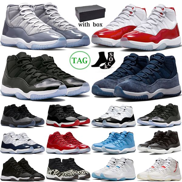 

with box 11 basketball shoes jumpman 11s midnight navy royal blue cool grey cherry pure violet concord gamma blue mens womens trainers outdo