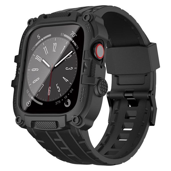 

smart straps for apple watch series 12345678se tpu rugged bands and case protector with tempered glass watch replacement accessories 44mm 45