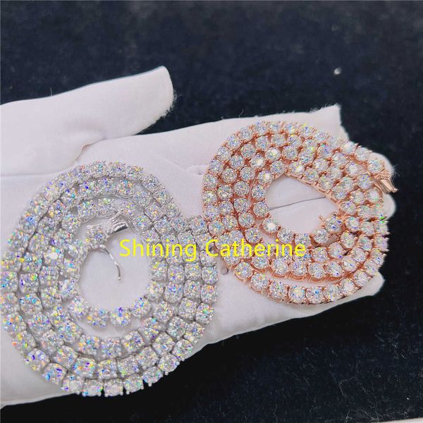 

designer jewelry luxury 2mm 3mm 4mm 5mm 6.5mm vvs lab diamond chain jewelry custom 4 prongs hand set gra certified moissanite tennis chain, Silver