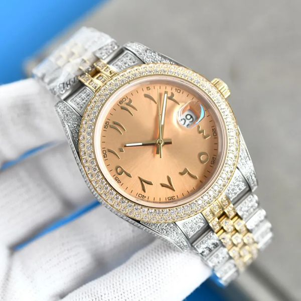 

wrist watches classic diamond watch mens watch automatic mechanical wristwatch 41mm sapphire waterproof diamond-strap montre de luxe, Slivery;brown