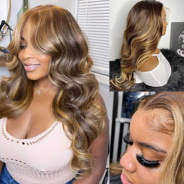 

lace wigs 40 inch highlight human hair 13x4 body wave frontal colored honey blonde transparent brazilian for women 221212, Black;brown