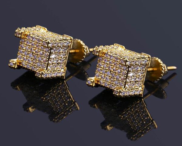 

sparkling hiphop men screw back zircon stud earrings brand designer male cool cubic crystal diamond ear stud jewelry w2507488, Golden;silver