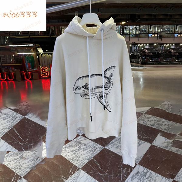 

23ss new hoodies broken head shark cotton pattern print beige loose versatile personality street sweatshirt men women, Black