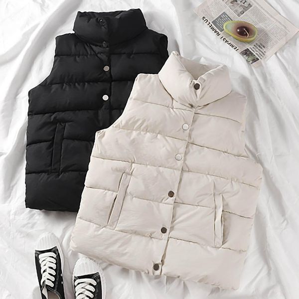 

women's vests est autumn winter women fashion waistcoat sleeveless pockets buttons down vest warm coat plus size 2xl for female 230107, Black;white