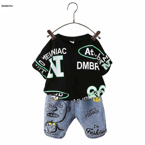 

clothing sets oashth children's clothing boys summer suits new boy baby short-sleeved jeans two-piece set t230106, White