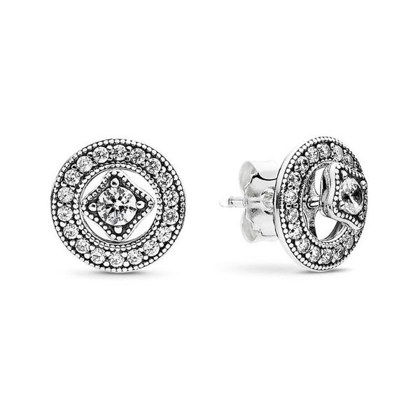 

925 sterling silver vintage circle stud earrings for pandora cz diamond wedding jewelry for women girls rose gold girlfriend gift earring wi, Golden;silver