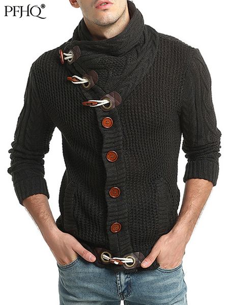 

men's sweaters pfhq 2023 autumn winter mature knitted cardigan fashion horn button thicken casual elegant male personality coat 230107, White;black