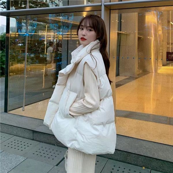 

women's vests women winter coat padded jacket vest cropped cardigan sleeveless warmth korean fashion loose wholesale 230107, Black;white