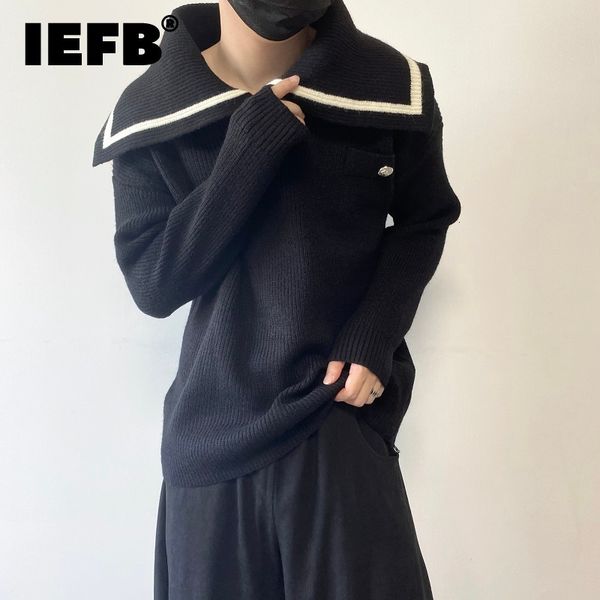 

men s t shirts iefb darkwear large lapel pullovers loose versatile thickening contrast color long sleeve knitting sweater 2023 9a6397 230107, White;black