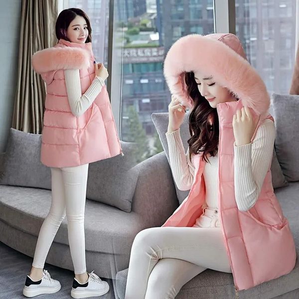 

women's vests female grace fashion allmatch waistcoat women padded vest 2023 autumn winter korean hooded midlength cotton coat 230107, Black;white