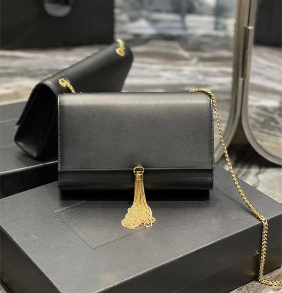 

9a luxury tassel chain shoulder bags designer flap leather crossbody bag y brand fashion wallet purses women's metal messenger bag blac