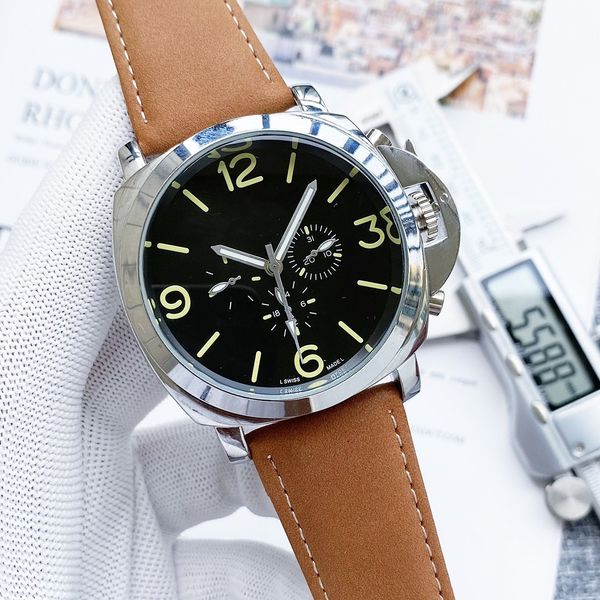 

men's watch with six needle real function machine adopts fully automatic mechanical movementgrade 316 fine steel case calf leather stra, Slivery;brown