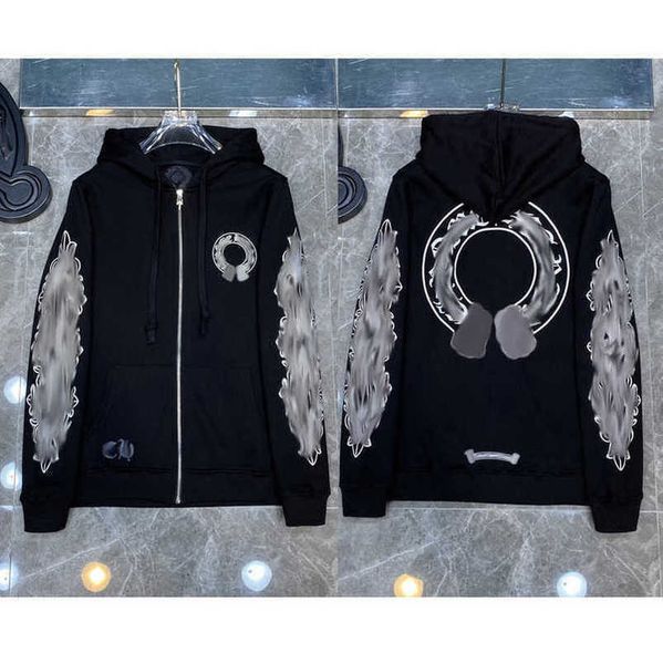 

fashion luxury mens jackets sweatshirts designer hoodies ch men women zipper cross scroll simple hooded sweater pullover hoodie casual coat, Black
