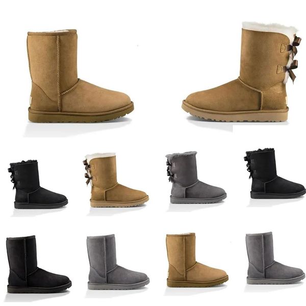 

designer boots women booties classic australia snow boot ankle mini short bow fur for winter black chestnut bowtie luxurys fashion