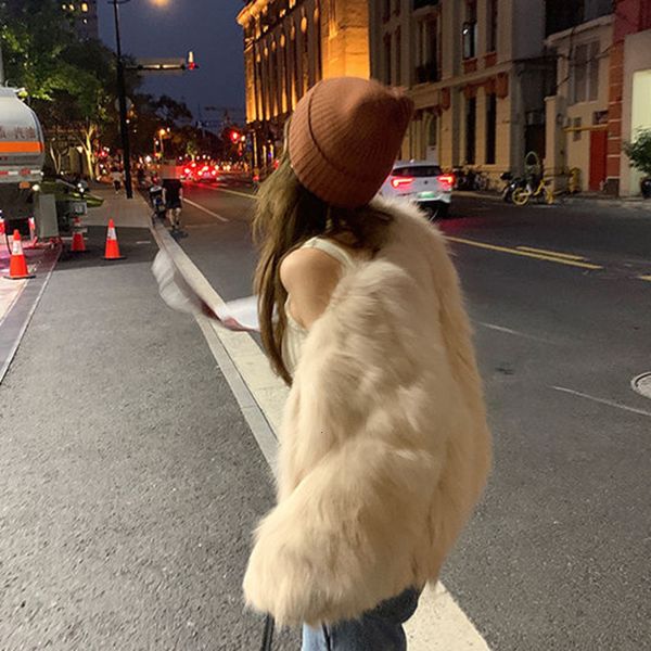 

women s fur faux autumn winter coat warm imitation korean elegant chic jacket women luxury outerwear 230107, Black