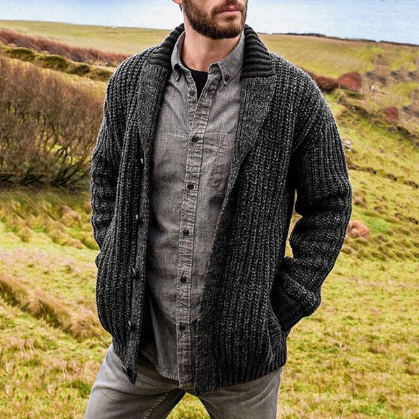 

men's sweaters winter cardigan solid shawl collar button down cable knitted casual coat male's clothing 230107, White;black