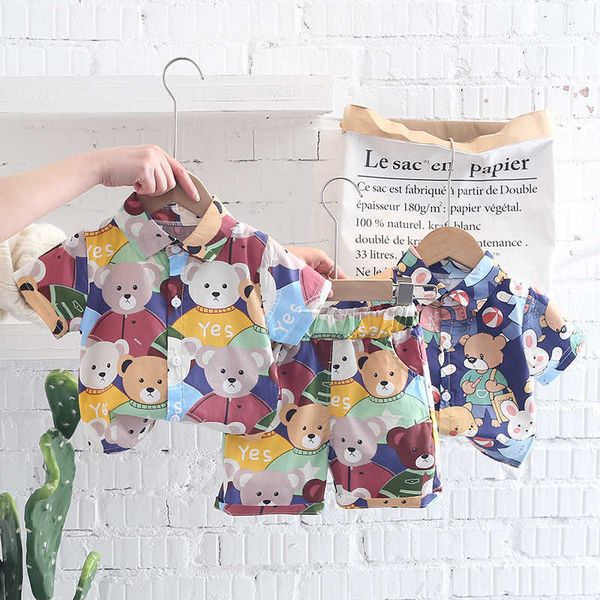 

clothing sets baby boy clothing sets 2022 summer toddler infant casual clothes children cartoon bear shirt beach shorts 2pcs suit kids outfi, White