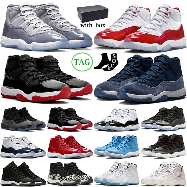 

with box 11 basketball shoes jumpman 11s midnight navy royal blue cool grey cherry pure violet concord gamma blue mens womens trainers outdo