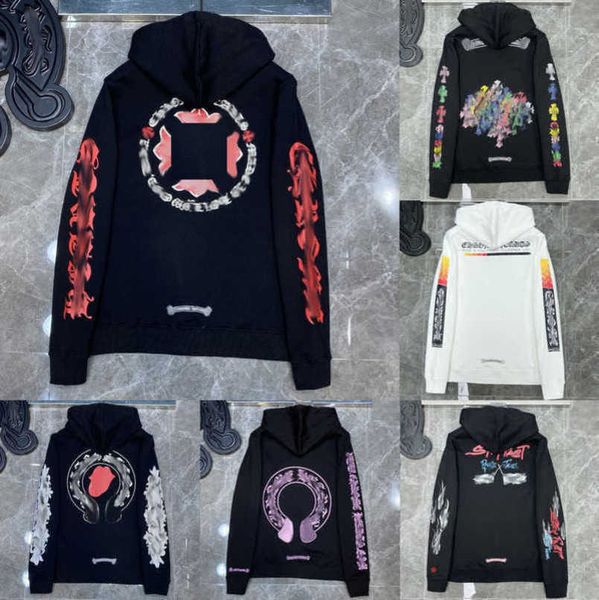 

sweatshirts luxury men's fashion jackets ch hoodies men women designer boy sanskrit print sweater zipper hooded cross pullover hoodie c, Black