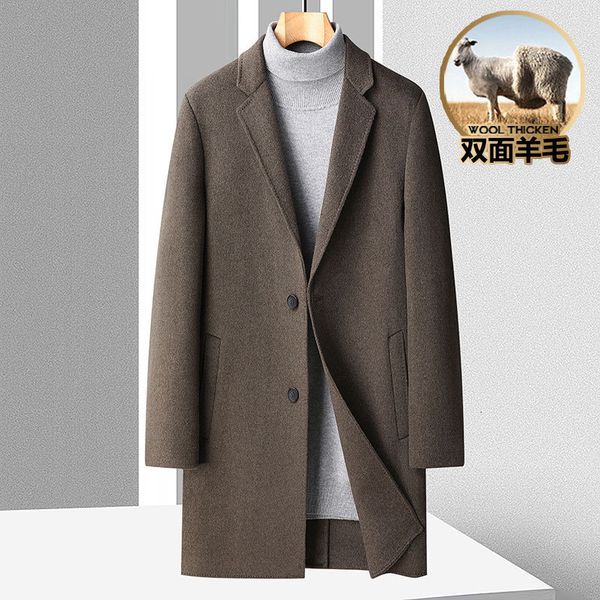 

men's wool blends arrival fashion handmade doublesided woolen overcoat medium long suit collar casual coat size m l  2xl 3xl 230107, Black