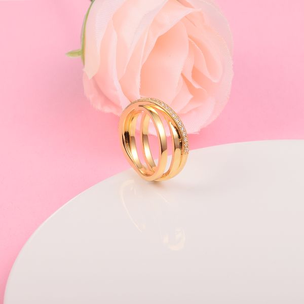 

shine gold plated crossover pave triple band ring fit pandora jewelry engagement wedding lovers fashion ring, Silver