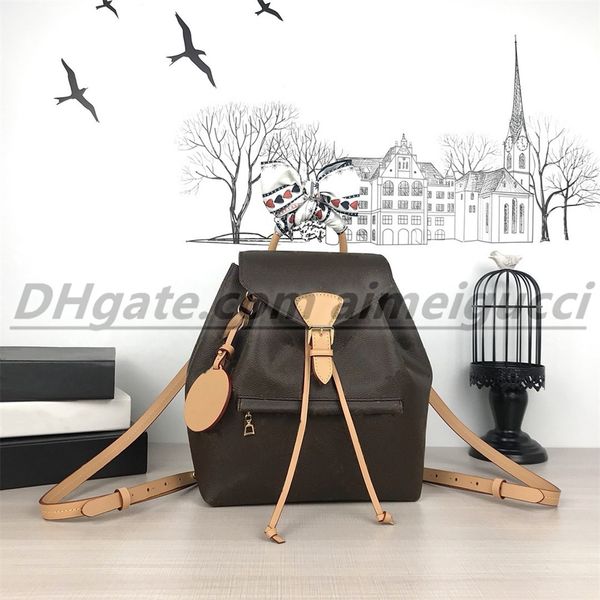 

genuine leather montsouris backpack woman classic brown flower fashion leather travel bag designer buckle tie rope backpack style wholesal