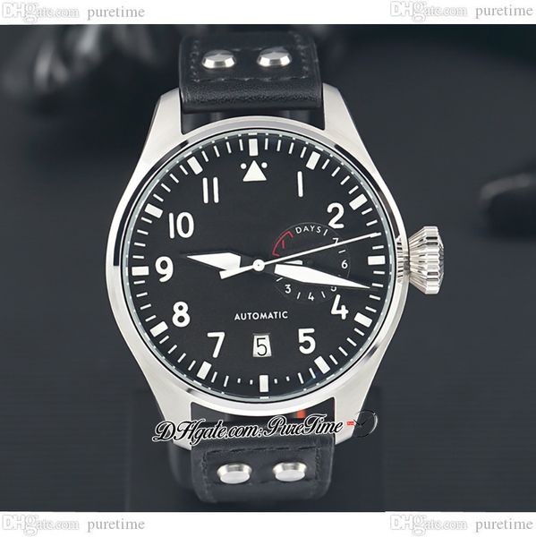 

sale 46mm big classic w500901 automatic mens watch polished steel case black dial white number markers leather strap puretime zp-z01, Slivery;brown